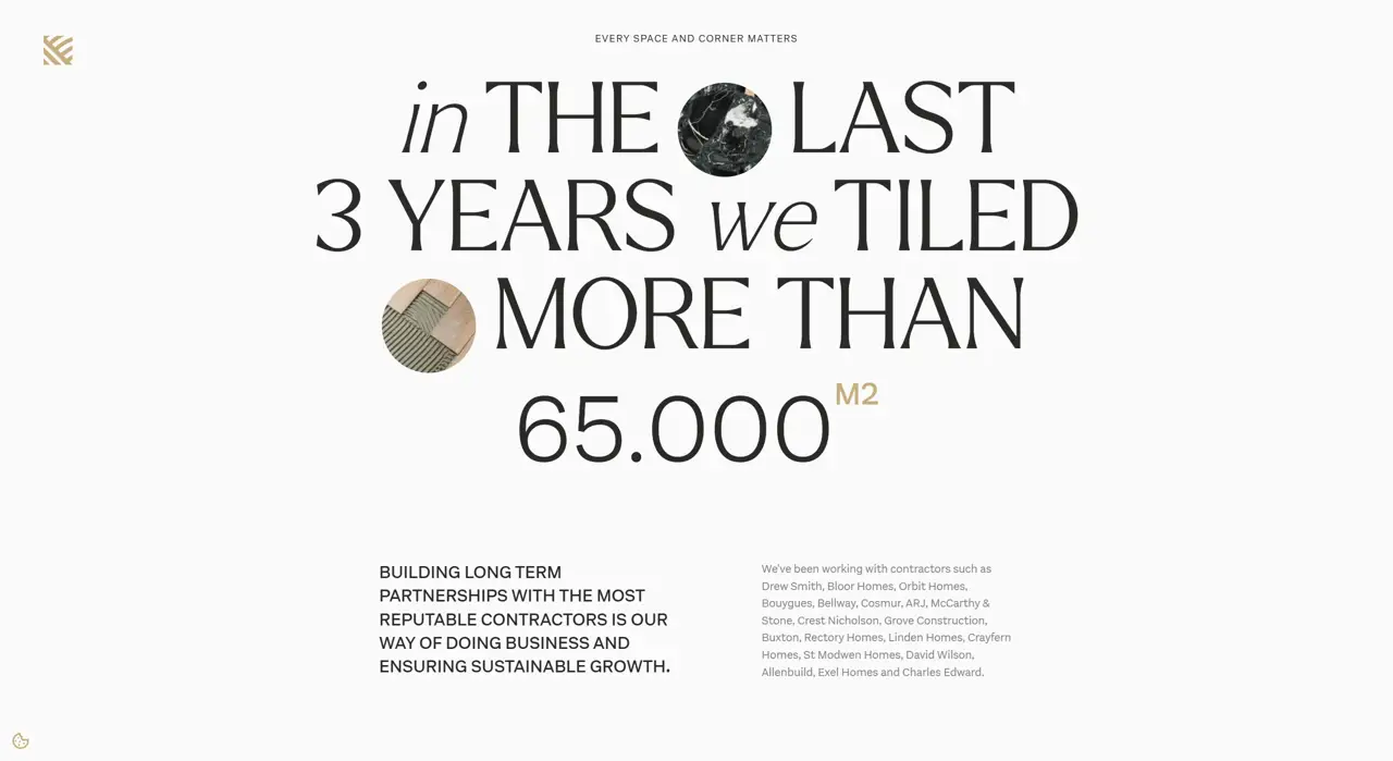 Секция «Партнеры» с сайта https://www.specialistceramics.co.uk/, тематика — Строительство, цвета — Белый, Серый, стиль — Корпоративный, Минимализм, типографика — С засечками