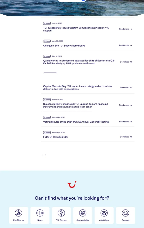 Новости TUI Group, тематика — Путешествия и туризм, цвета — Белый, Серый, стиль — Корпоративный, типографика — Без засечек