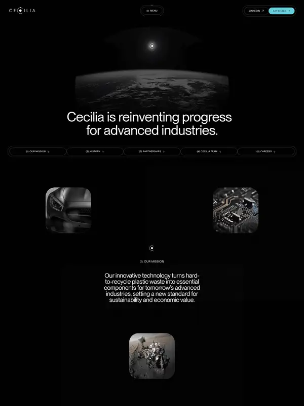 Страница о компании Cecilia, тематика — Другое, цвета — Черный, стиль — Корпоративный, Минимализм, типографика — Без засечек