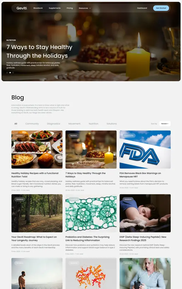 Блог Geviti, тематика — Здоровье и фитнес, цвета — Белый, Черный, Серый, стиль — Корпоративный, типографика — Без засечек