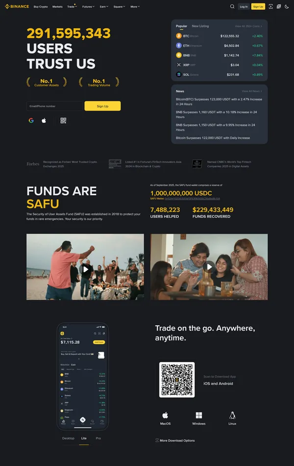 Главная binance, тематика — Крипто  и блокчейн, цвета — Черный, стиль — Корпоративный, типографика — Без засечек