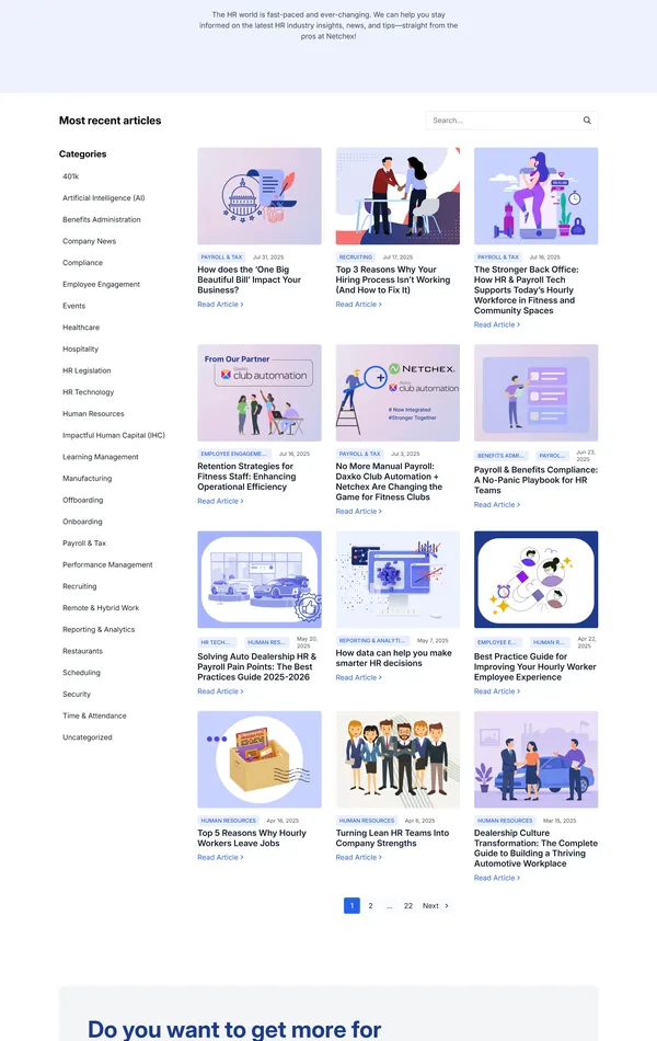 Секция «Блог» с сайта https://netchex.com/, тематика — HR, цвета — Белый, стиль — Корпоративный, типографика — Без засечек