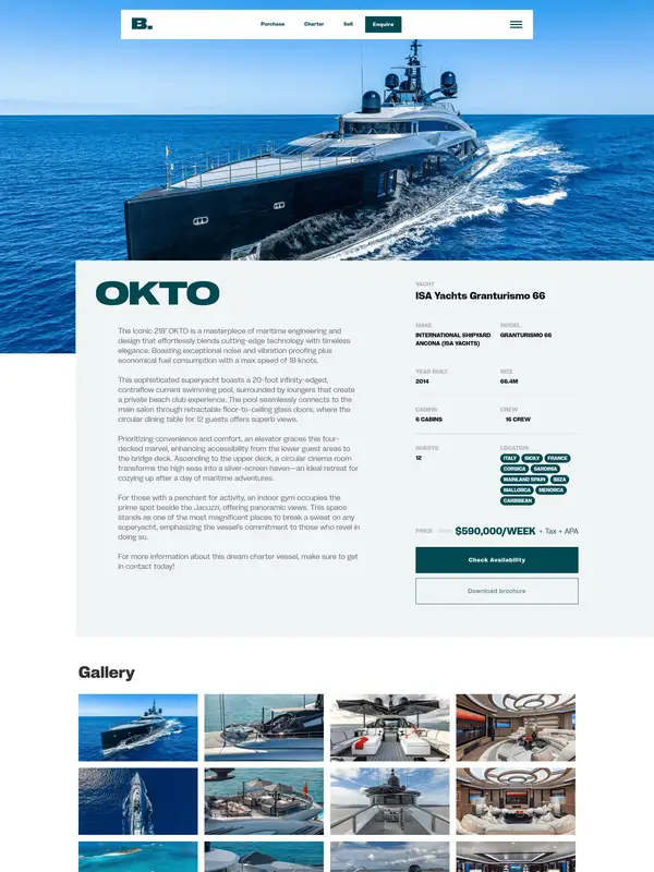 Лендинг Brown's International Yachts, тематика — Другое, цвета — Белый, Серый, стиль — Корпоративный, Минимализм, типографика — Без засечек