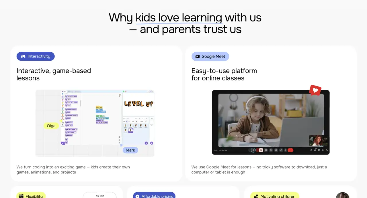 Секция «Преимущества» с сайта https://level-up-school.tilda.ws/, тематика — Образование, цвета — Белый, Черный, Серый, стиль — Корпоративный, Минимализм, типографика — Без засечек