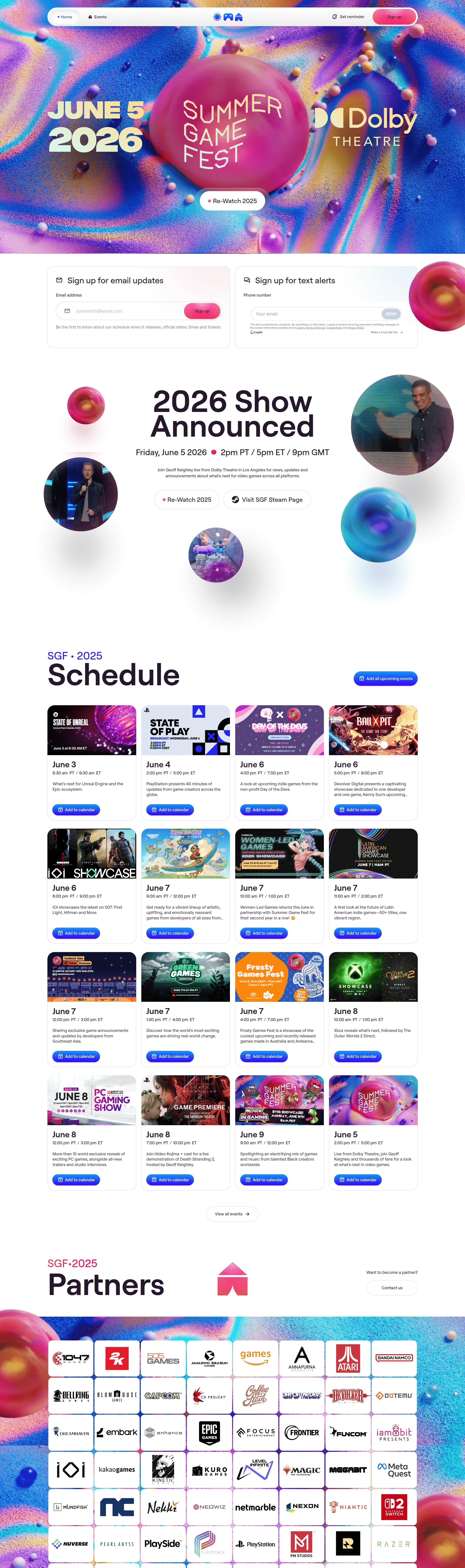 Summer Game Fest Лендинг Summer Game Fest, тематика — Мероприятия, цвета — Белый, Серый, стиль — Фестивальный, Минимализм, типографика — Без засечек, Декоративные