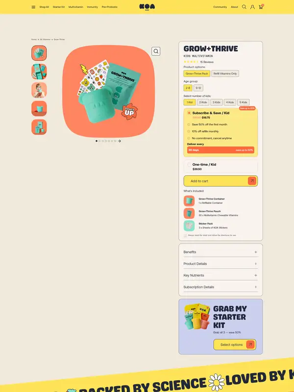 Продукт KOA Kids, тематика — Интернет-магазин, цвета — Белый, Розовый, стиль — Плоский, типографика — Без засечек, Декоративные