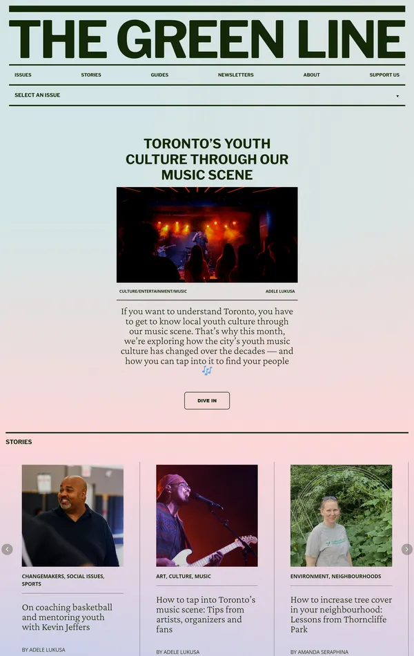 Новости The Green Line, тематика — Комьюнити, цвета — Белый, Черный, Серый, стиль — Корпоративный, типографика — Без засечек