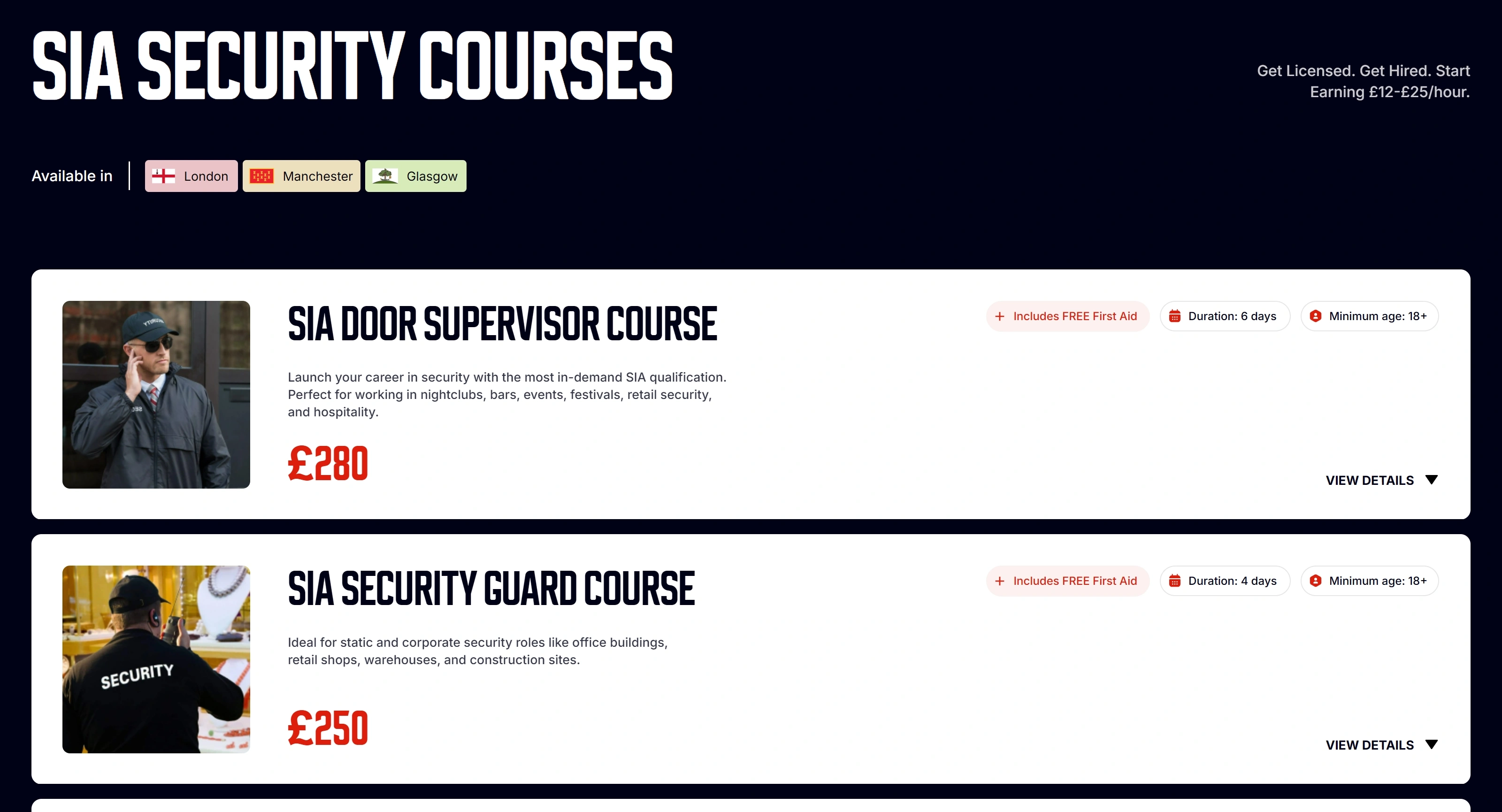 SIA Courses UK Секция «Услуги» с сайта https://siacoursesuk.co.uk/, тематика — Образование, цвета — Белый, Черный, Серый, стиль — Корпоративный, Карточный, типографика — Без засечек, Декоративные