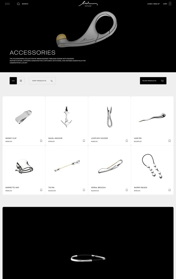 Каталог Minas, тематика — Интернет-магазин, Другое, цвета — Белый, Черный, стиль — Корпоративный, Минимализм, типографика — Без засечек