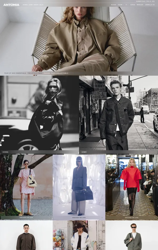 Главная Antonia Milano, тематика — Интернет-магазин, цвета — Белый, Черный, Серый, стиль — Корпоративный, Минимализм, типографика — Без засечек