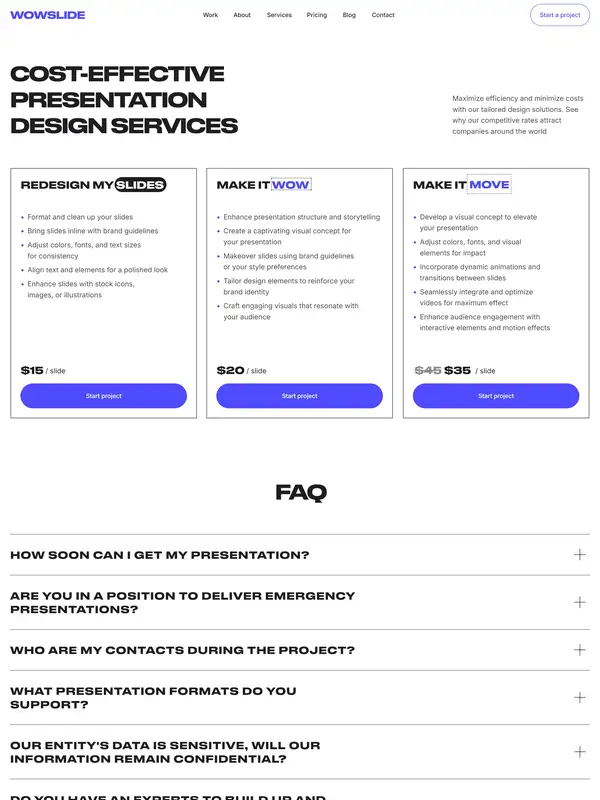 Услуги WOWSLIDE, тематика — Агентство , цвета — Белый, Фиолетовый, стиль — Корпоративный, Минимализм, типографика — Без засечек, Декоративные
