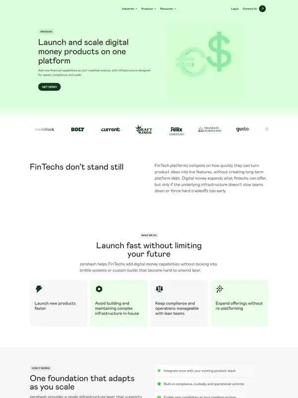 Продукт Zero Hash, тематика — Крипто  и блокчейн, цвета — Белый, стиль — Корпоративный, Карточный, Минимализм, типографика — Без засечек