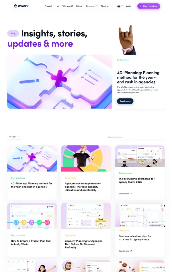 Блог awork, тематика — IT и программное обеспечение, цвета — Белый, стиль — Полигональный, типографика — Без засечек