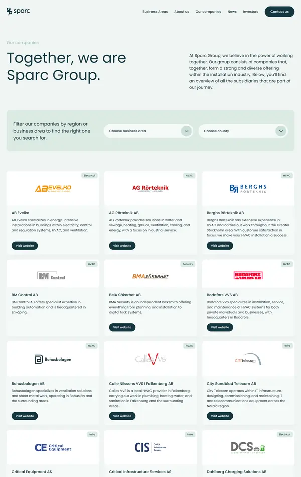 Страница о компании Sparc Group, тематика — Строительство, цвета — Белый, стиль — Корпоративный, типографика — Без засечек