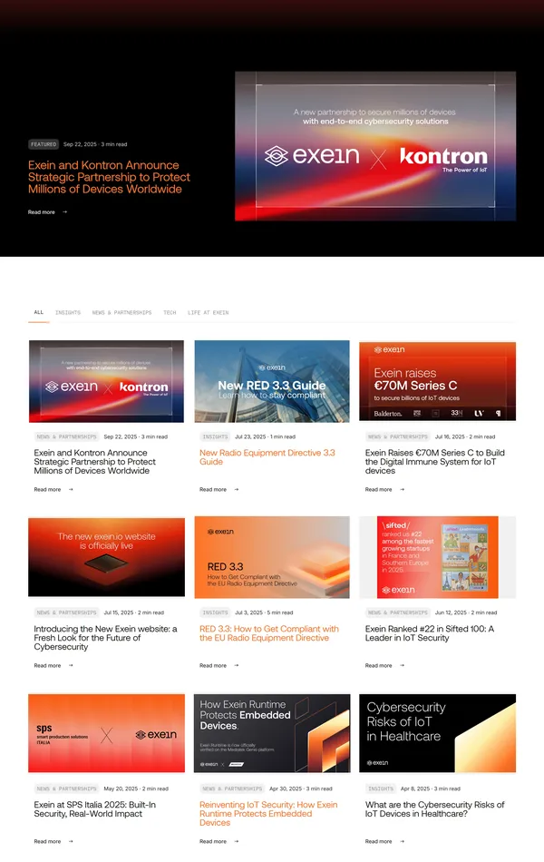 Блог Exein, тематика — IT и программное обеспечение, цвета — Белый, Черный, Серый, Красный, стиль — Корпоративный, типографика — Без засечек