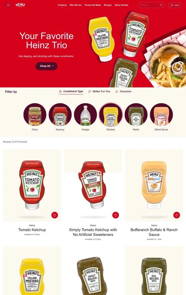 Каталог Heinz, тематика — Еда и напитки, цвета — Белый, Красный, стиль — Корпоративный, типографика — Без засечек