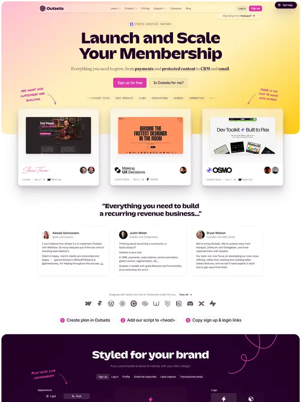 Главная Outseta, тематика — SaaS, цвета — Белый, Черный, стиль — Корпоративный, Минимализм, типографика — Без засечек