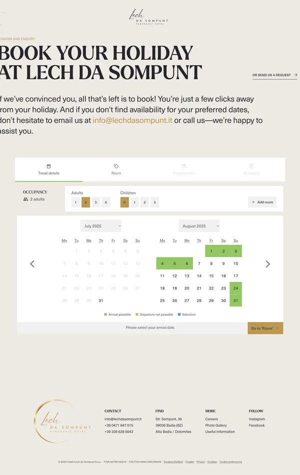 Секция «Форма» с сайта https://lechdasompunt.it/en, тематика — Путешествия и туризм, цвета — Белый, стиль — Классический, Минимализм, типографика — Без засечек
