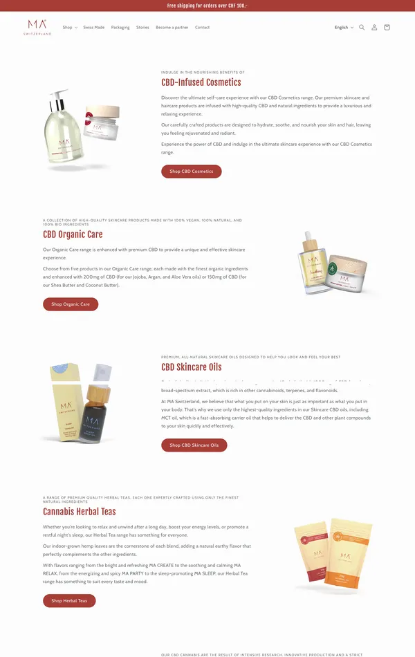 Главная MA Switzerland, тематика — Интернет-магазин, Красота, цвета — Белый, стиль — Корпоративный, типографика — Без засечек
