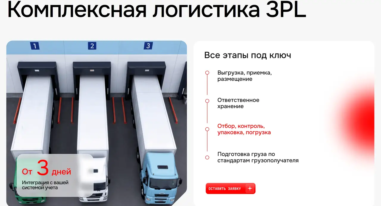 Секция «Услуги» с сайта https://cl-terminal-3pl.ru/, тематика — Логистика, цвета — Белый, Черный, Серый, стиль — Корпоративный, Минимализм, типографика — Без засечек