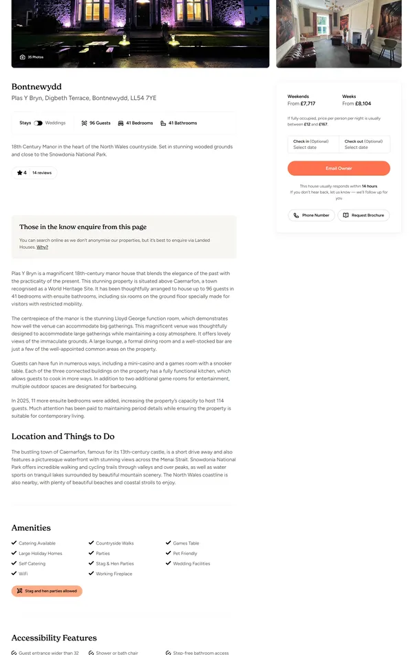 Продукт Landed Houses, тематика — Размещение, Путешествия и туризм, цвета — Белый, стиль — Классический, Корпоративный, типографика — Без засечек