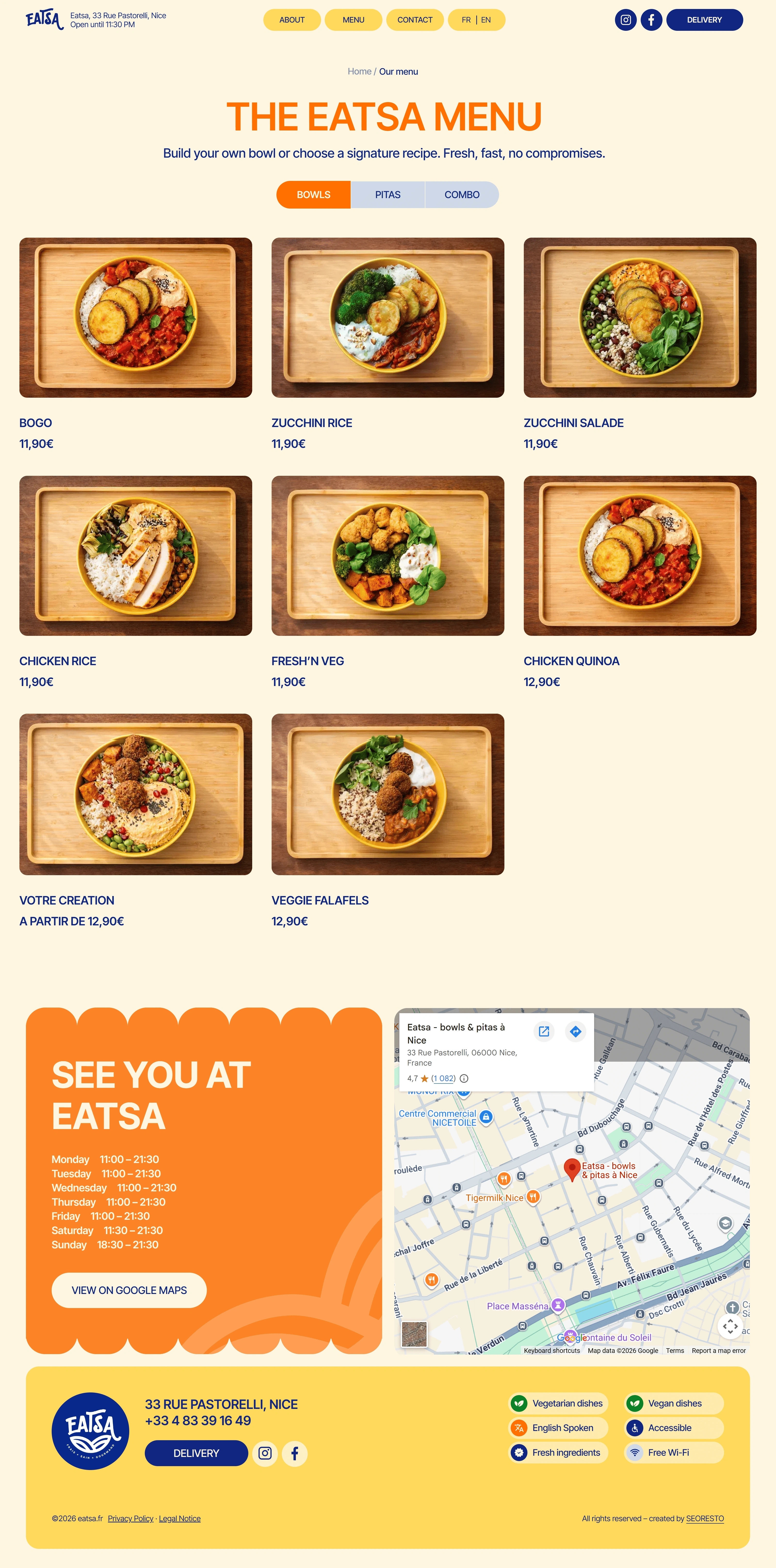 Eatsa Каталог Eatsa, тематика — Еда и напитки, цвета — Белый, Серый, Желтый, стиль — Карточный, Минимализм, типографика — Без засечек, Декоративные