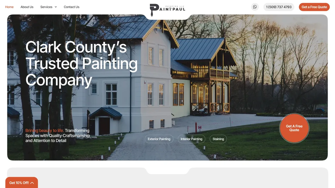 Секция «Первый экран» с сайта https://www.paintpaulcompany.com/, тематика — Строительство, цвета — Белый, Черный, Серый, стиль — Корпоративный, Минимализм, типографика — Без засечек