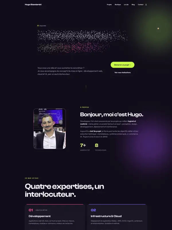 Главная Hugo Stawiarski, тематика — IT и программное обеспечение, цвета — Черный, стиль — Минимализм, типографика — Без засечек