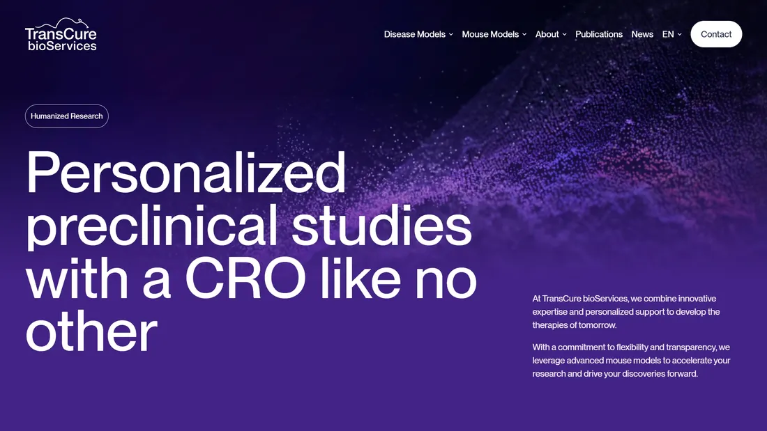 Секция «Первый экран» с сайта https://www.transcurebioservices.com/, тематика — Бизнес и профессиональные услуги, цвета — Черный, Серый, стиль — Корпоративный, Полигональный, типографика — Без засечек