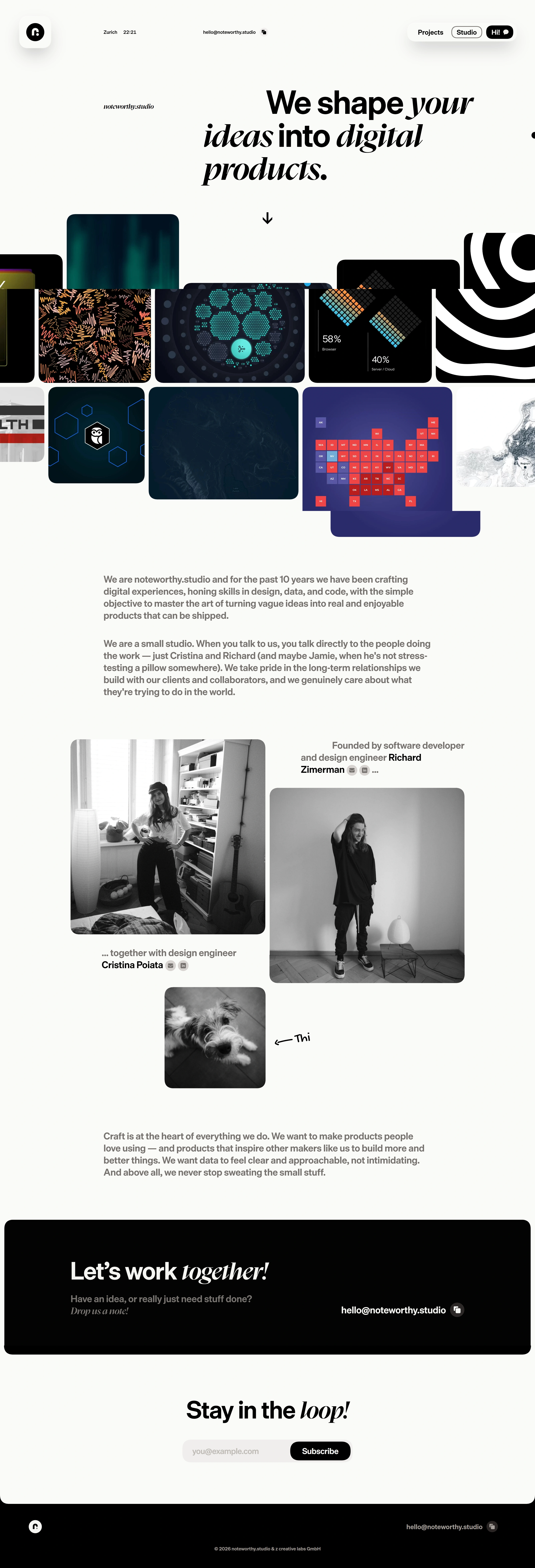 noteworthy studio Главная noteworthy studio, тематика — Дизайн, цвета — Белый, Черный, Серый, стиль — Карточный, Минимализм, типографика — С засечками, Без засечек