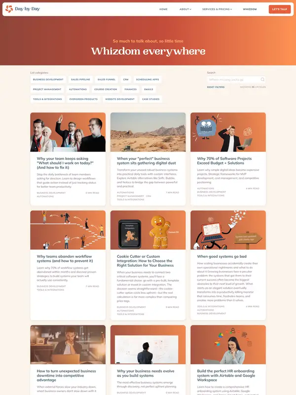 Блог Day by Day, тематика — SaaS, цвета — Белый, Серый, стиль — Плоский, Корпоративный, Карточный, типографика — Без засечек