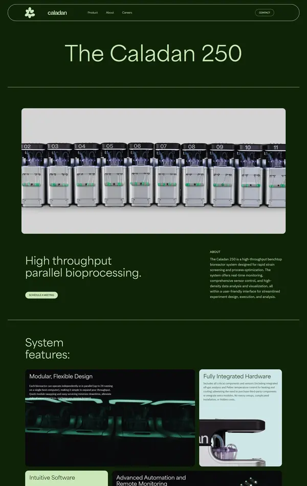 Продукт Caladan Bio, тематика — IT и программное обеспечение, Производство, цвета — Черный, стиль — Корпоративный, типографика — Без засечек