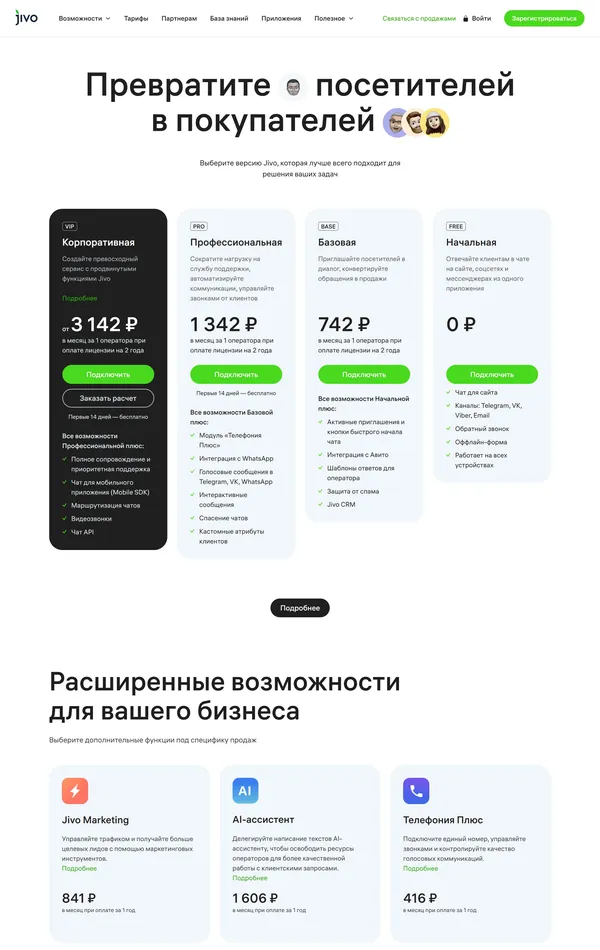 Продукт Jivo, тематика — IT и программное обеспечение, SaaS, цвета — Белый, стиль — Корпоративный, типографика — Без засечек