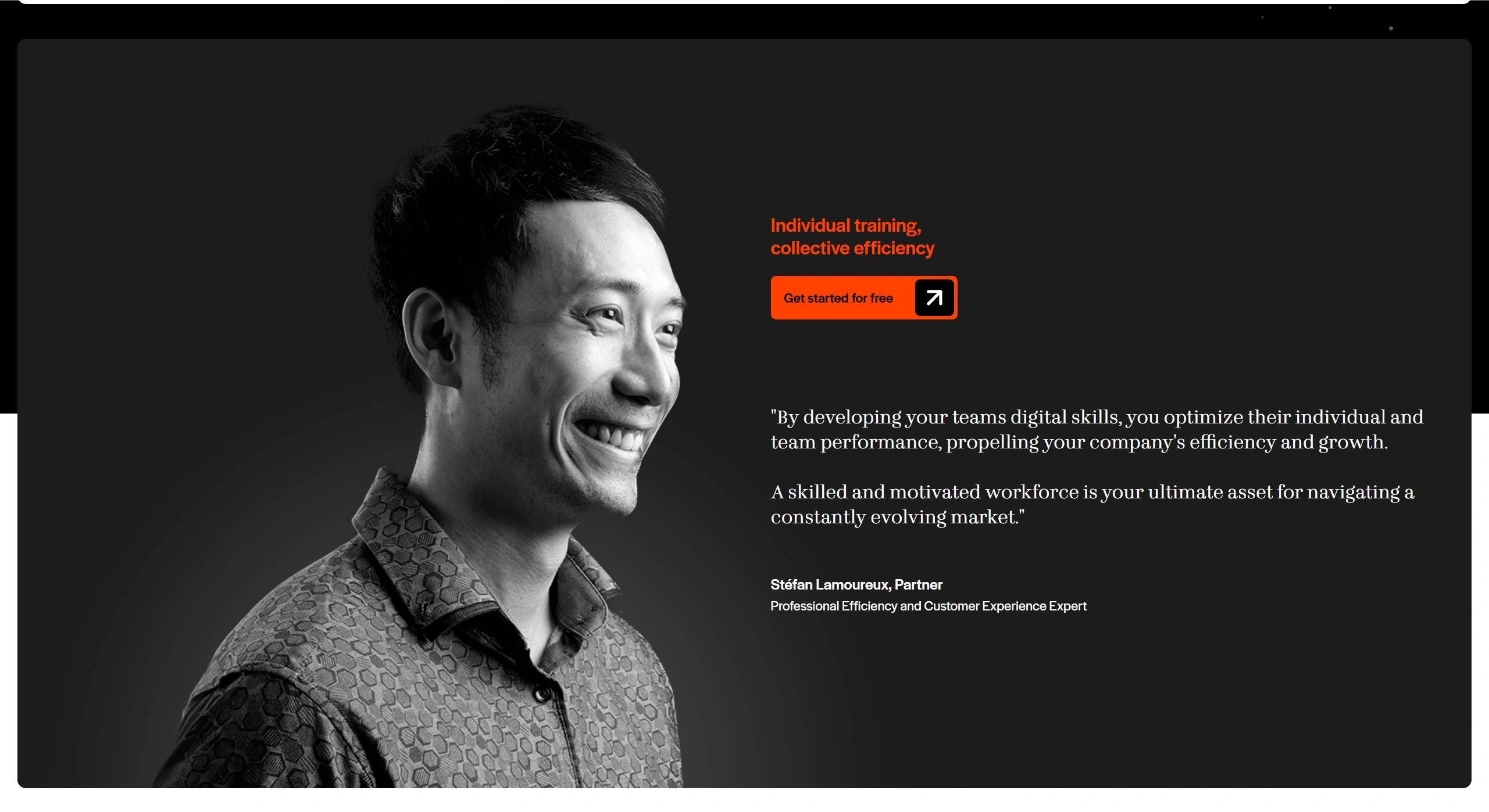 Talamus Секция «Призыв к действию» с сайта https://talamus.pro/en/, тематика — SaaS, цвета — Черный, стиль — Корпоративный, Минимализм, типографика — Без засечек