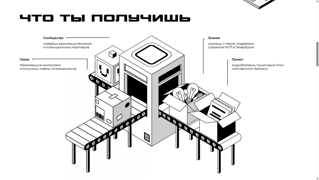 Секция «Преимущества» с сайта https://www.prostospb.team/business?ref=https://tilda.cc/ru/madeontilda/, тематика — Образование, цвета — Белый, стиль — Плоский, Минимализм, типографика — Без засечек