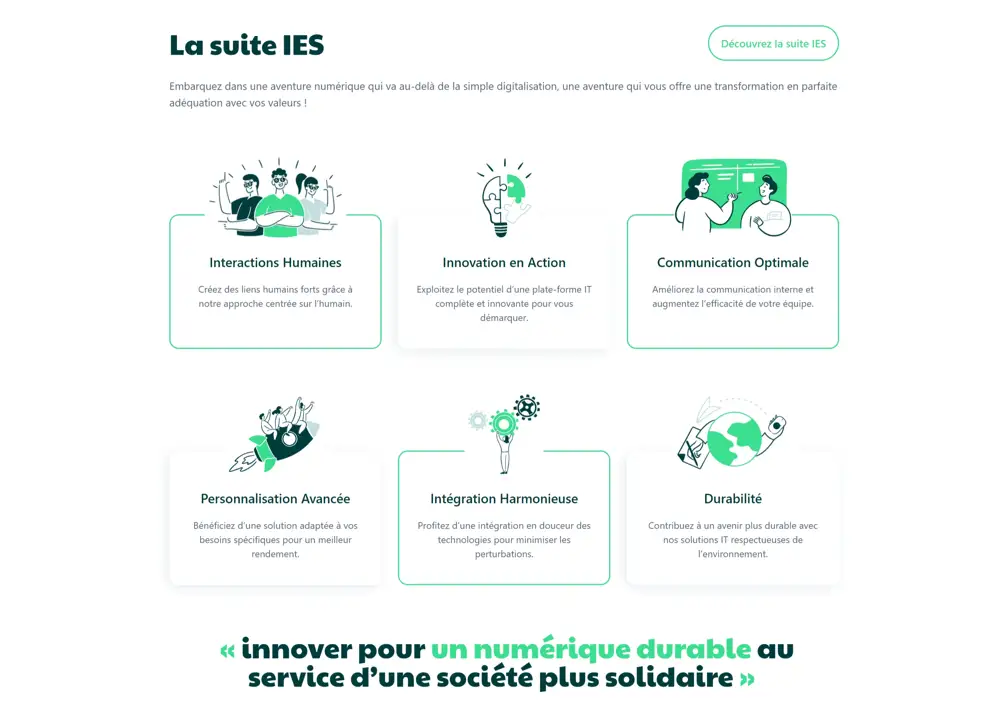 Секция «Услуги» с сайта https://www.groupe-ies.com/, тематика — Бизнес и профессиональные услуги, цвета — Белый, Серый, стиль — Корпоративный, Карточный, Минимализм, типографика — Без засечек