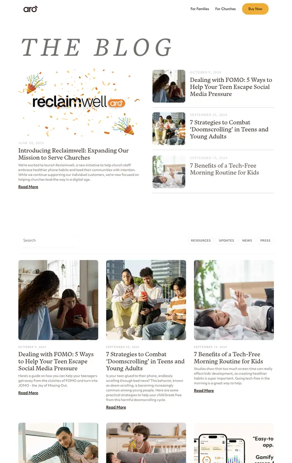 Блог Aro, тематика — Блог, Продукт, цвета — Белый, Серый, стиль — Корпоративный, Минимализм, типографика — С засечками, Без засечек