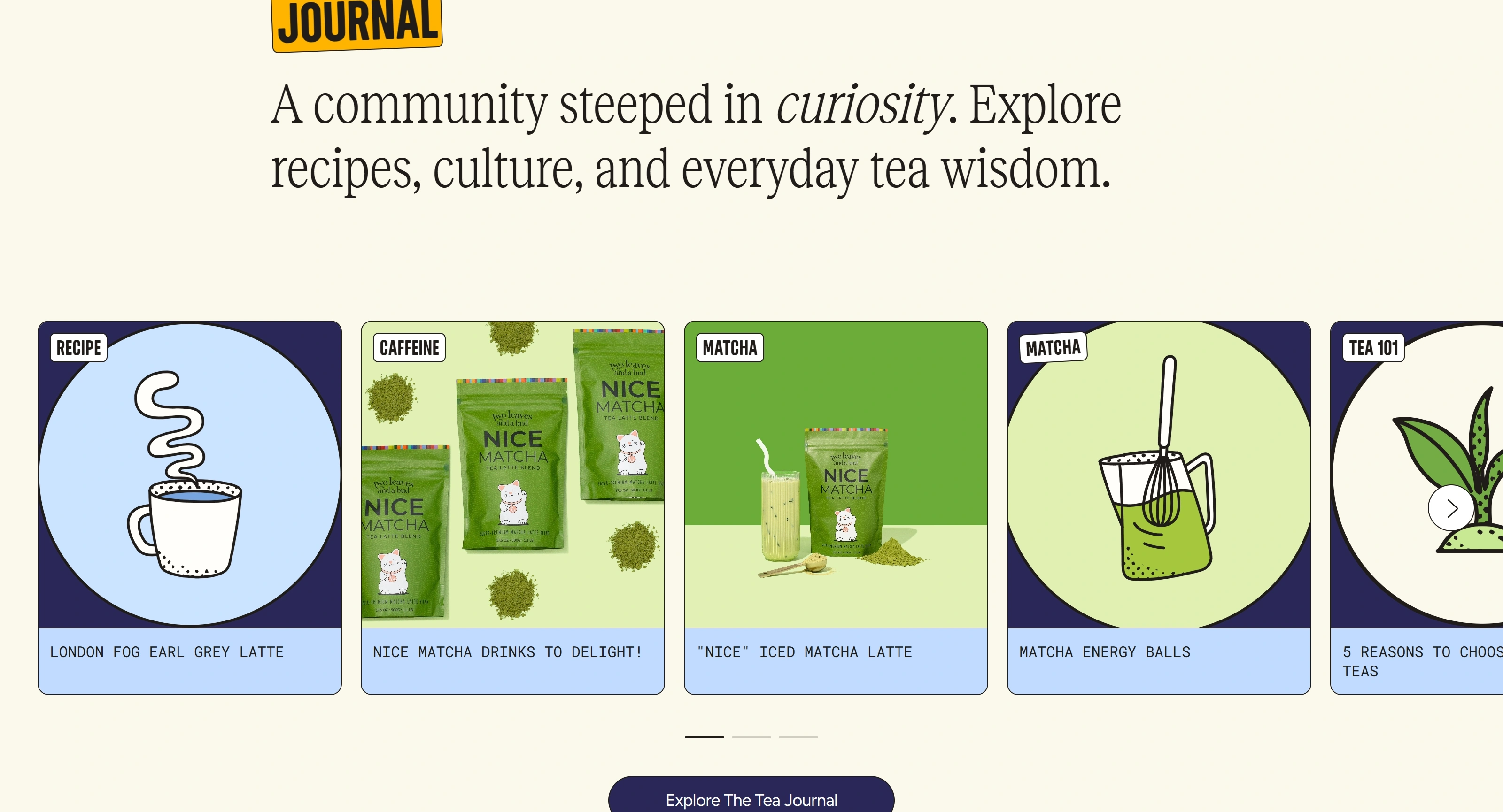 Two Leaves and a Bud Секция «Контент» с сайта https://twoleavestea.com/, тематика — Еда и напитки, цвета — Белый, Серый, стиль — Рисованный, Карточный, типографика — Без засечек, Декоративные
