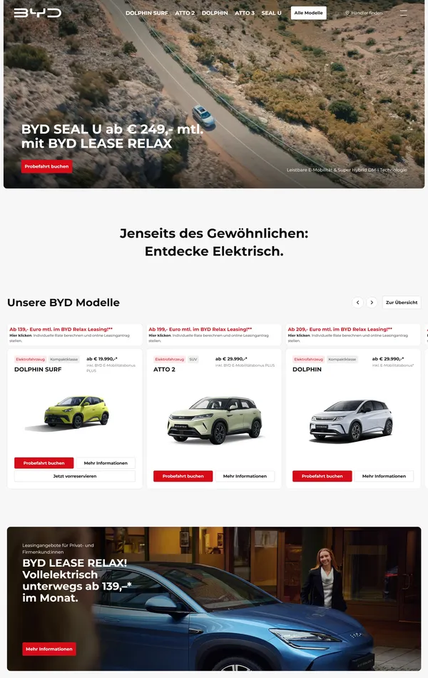 Главная BYD, тематика — Продукт, цвета — Белый, Черный, Серый, стиль — Корпоративный, типографика — Без засечек