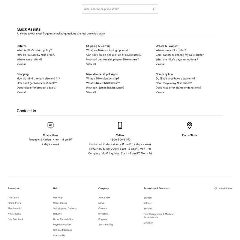 База знаний Nike, тематика — Интернет-магазин, цвета — Белый, стиль — Корпоративный, Минимализм, типографика — Без засечек