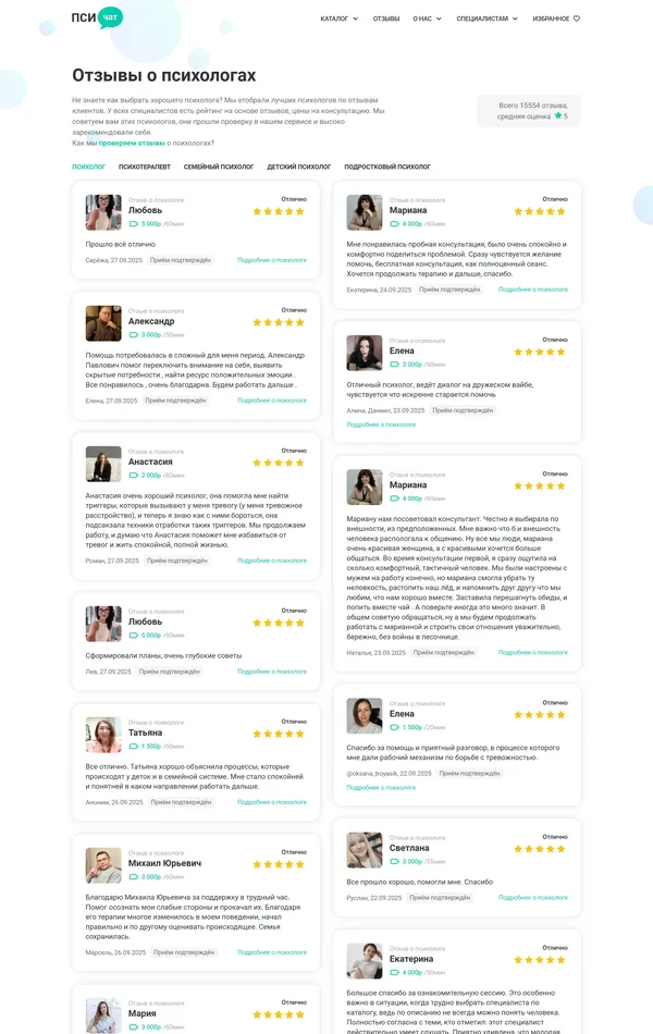 Каталог Психолог онлайн, тематика — Психология, цвета — Белый, стиль — Корпоративный, типографика — Без засечек