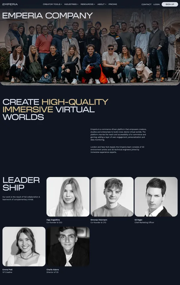 Страница о компании Emperia, тематика — IT и программное обеспечение, цвета — Черный, стиль — Корпоративный, типографика — Без засечек