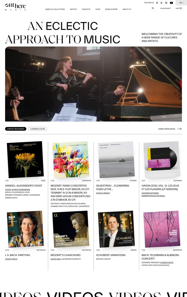 Главная Outhere Music, тематика — Музыка, цвета — Белый, Черный, Серый, стиль — Классический, Типографика, типографика — С засечками, Без засечек