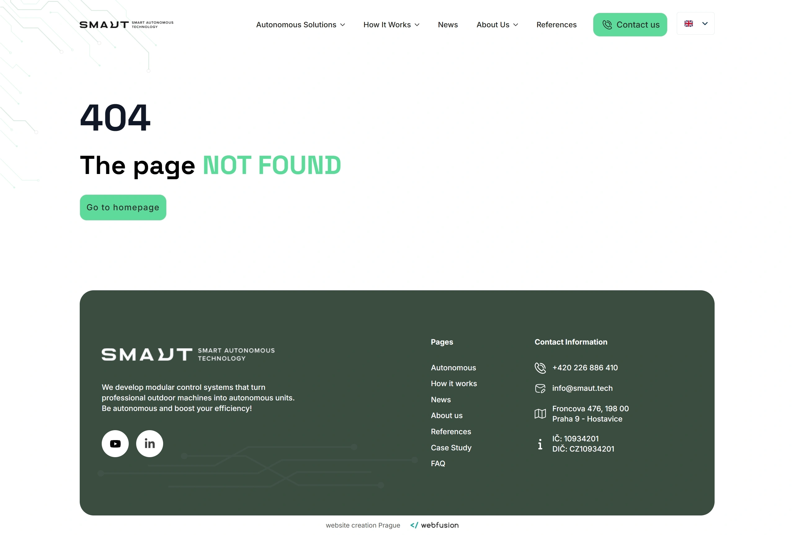 SMAUT 404-страница SMAUT, тематика — IT и программное обеспечение, цвета — Белый, Черный, Серый, стиль — Корпоративный, Минимализм, типографика — Без засечек, Декоративные