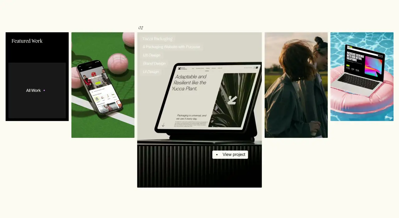 Секция «Портфолио» с сайта https://estrela.studio/, тематика — Агентство , цвета — Белый, Черный, Серый, стиль — Корпоративный, Минимализм, типографика — Без засечек