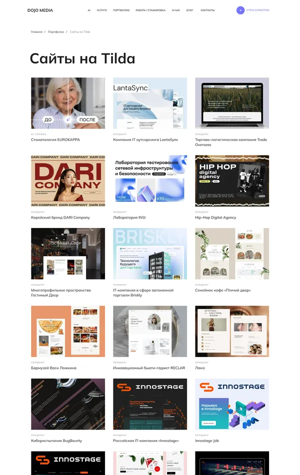 Портфолио DOJO MEDIA, тематика — Бизнес и профессиональные услуги, цвета — Белый, Черный, стиль — Корпоративный, типографика — Без засечек