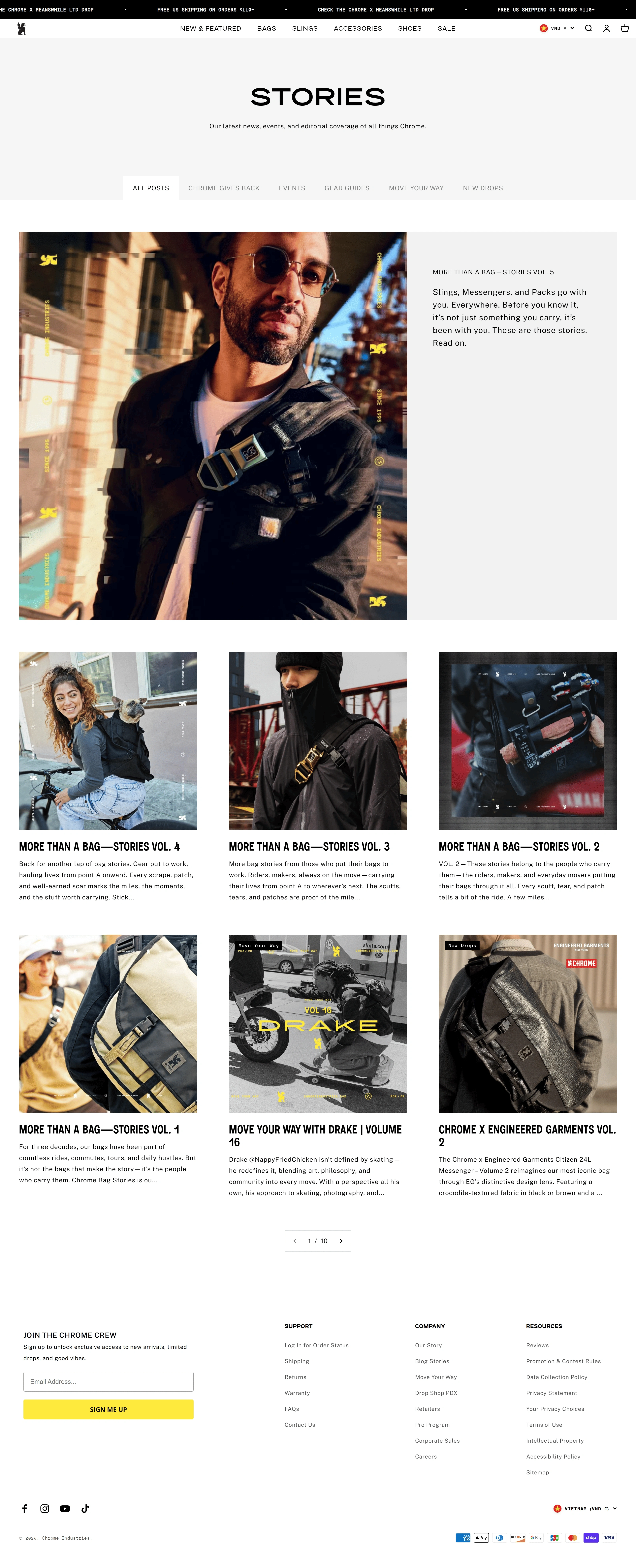 Chrome Industries Блог Chrome Industries, тематика — Одежда, цвета — Белый, Черный, Серый, стиль — Карточный, Минимализм, типографика — Без засечек
