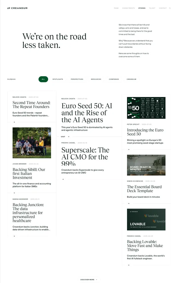 Новости Creandum, тематика — Финансы, цвета — Белый, Черный, стиль — Корпоративный, типографика — Без засечек