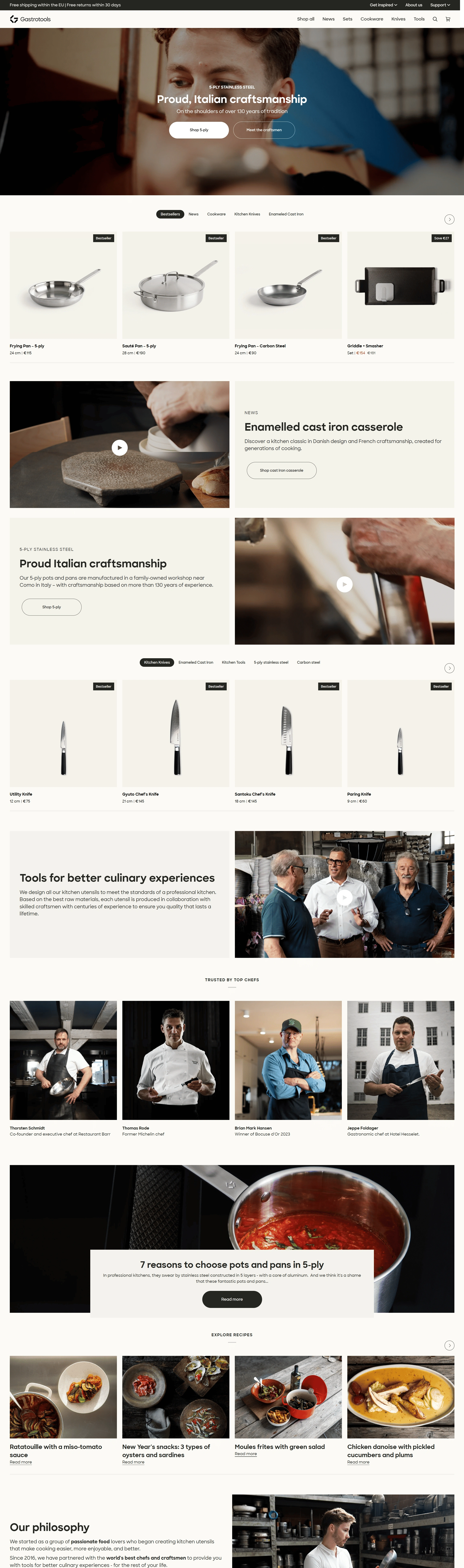 Gastrotools Главная Gastrotools, тематика — Еда и напитки, цвета — Белый, Черный, Серый, стиль — Минимализм, типографика — Без засечек