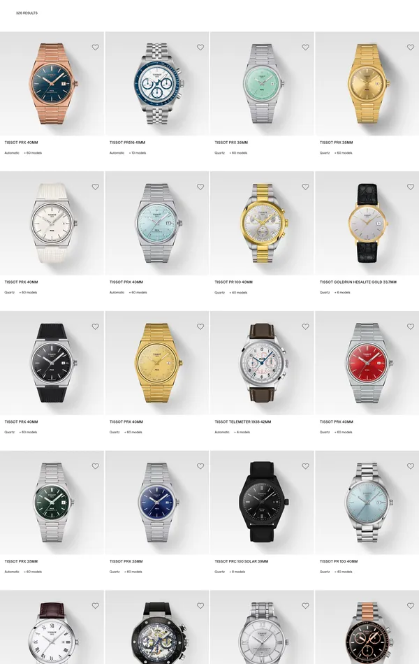 Каталог Tissot, тематика — Интернет-магазин, цвета — Белый, Серый, стиль — Корпоративный, типографика — Без засечек